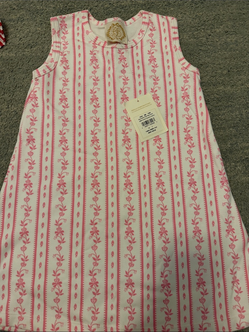 Girls Sleeveless Pink & White Striped Floral Dress